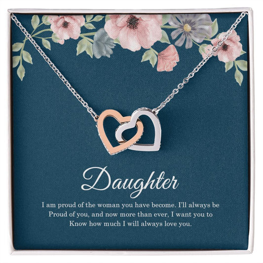 To My Daughter | I Will Always Love You - Interlocking Hearts necklace